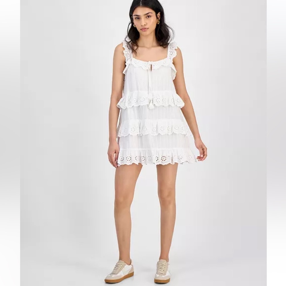And now this mini cotton ruffle dress xs s slit new